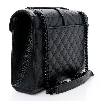 Saint Laurent Grain De Poudre Textured Mixed Matelasse Triquilt Medium Monogram Monochrome Satchel Black 3 of 11