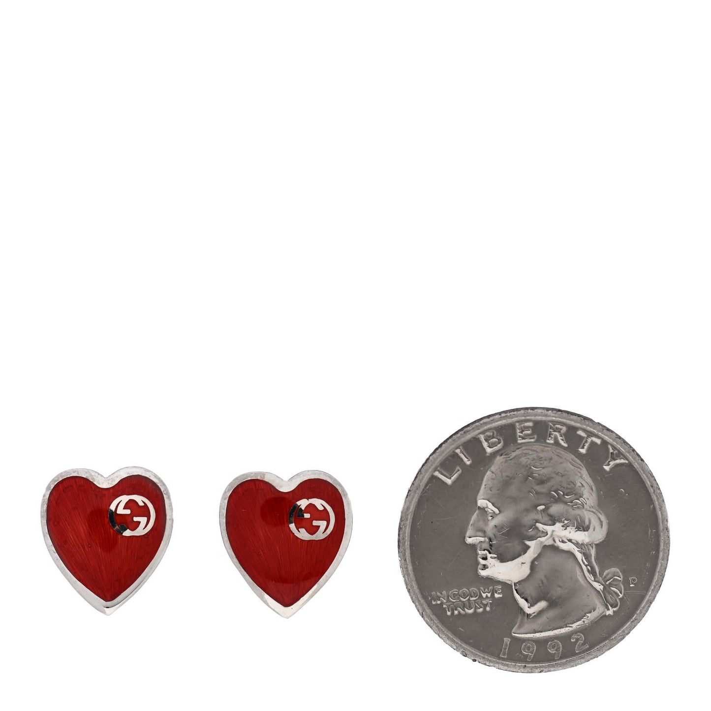 Sterling Silver Enamel Interlocking G Heart Stud Earrings Red