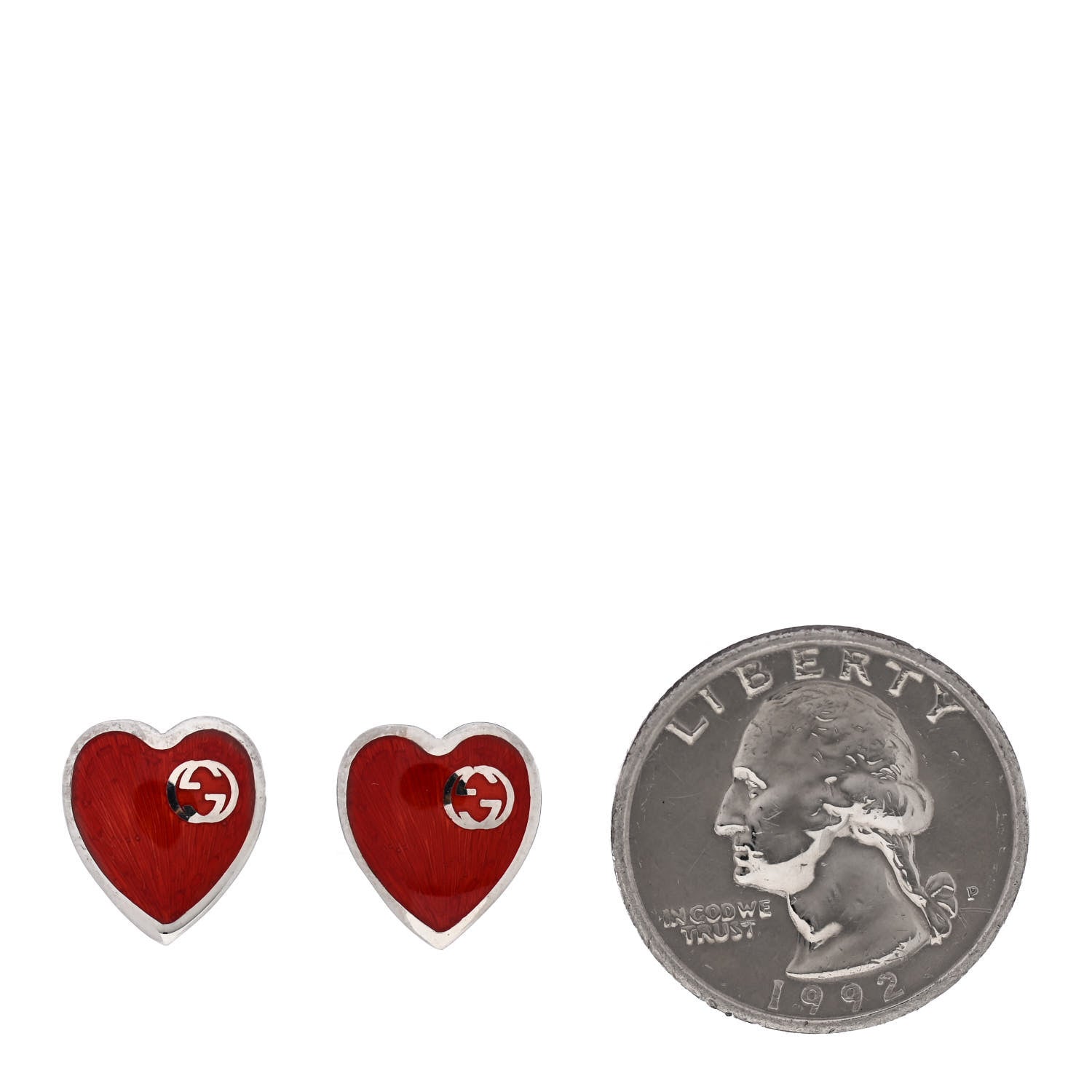 Gucci Sterling Silver Enamel Interlocking G Heart Stud Earrings Red 2 of 4