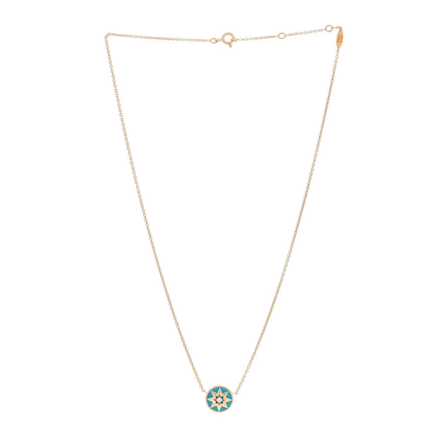 18K Yellow Gold Diamond Turquoise Rose Des Vents Necklace