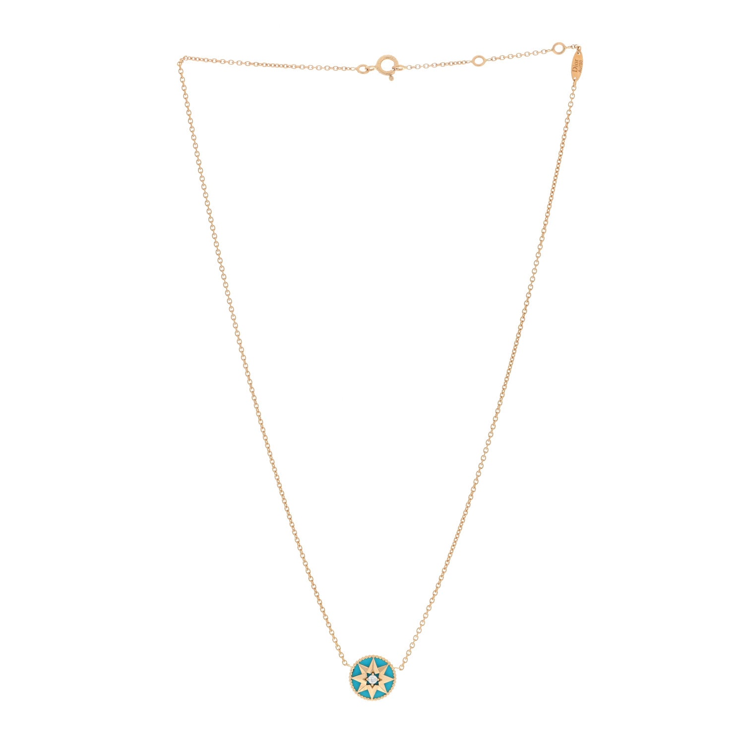 Christian Dior 18K Yellow Gold Diamond Turquoise Rose Des Vents Necklace 2 of 3