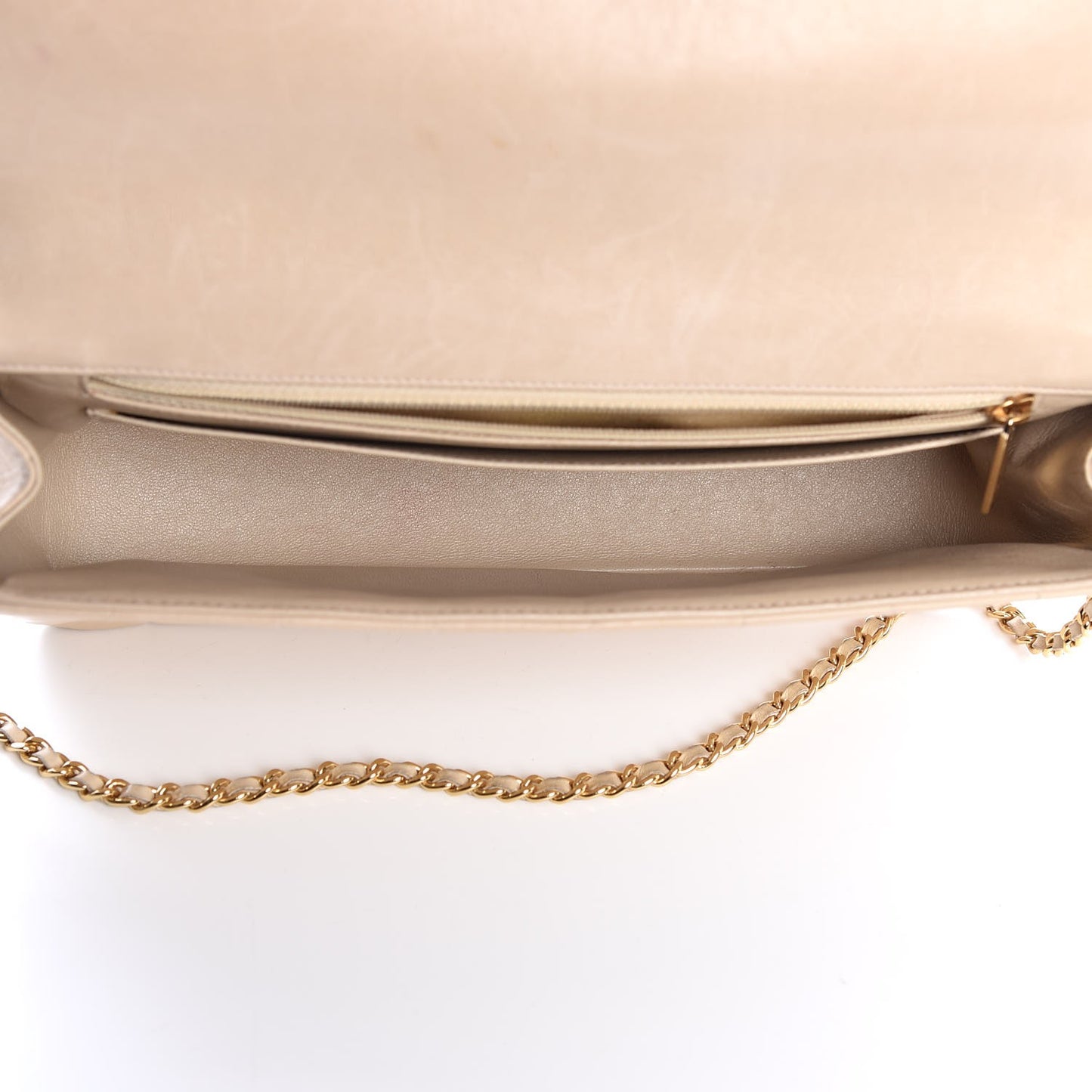 Lambskin Quilted Crystal Chocolate Bar Charm Flap Beige
