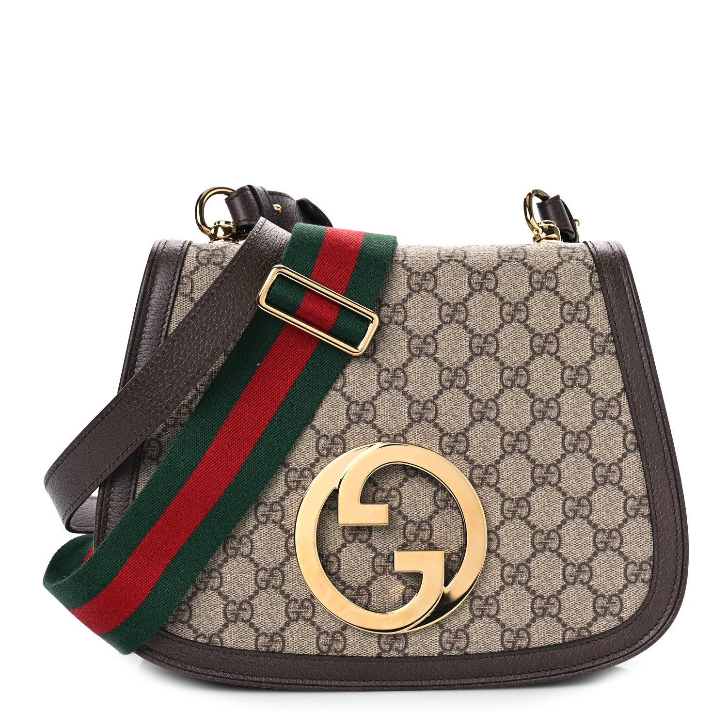 Gucci GG Supreme Monogram Textured Dollar Calfskin Web Medium Blondie Shoulder Flap Bag Beige Ebony New Acero 1 of 9