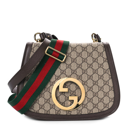 Gucci GG Supreme Monogram Textured Dollar Calfskin Web Medium Blondie Shoulder Flap Bag Beige Ebony New Acero 1 of 9