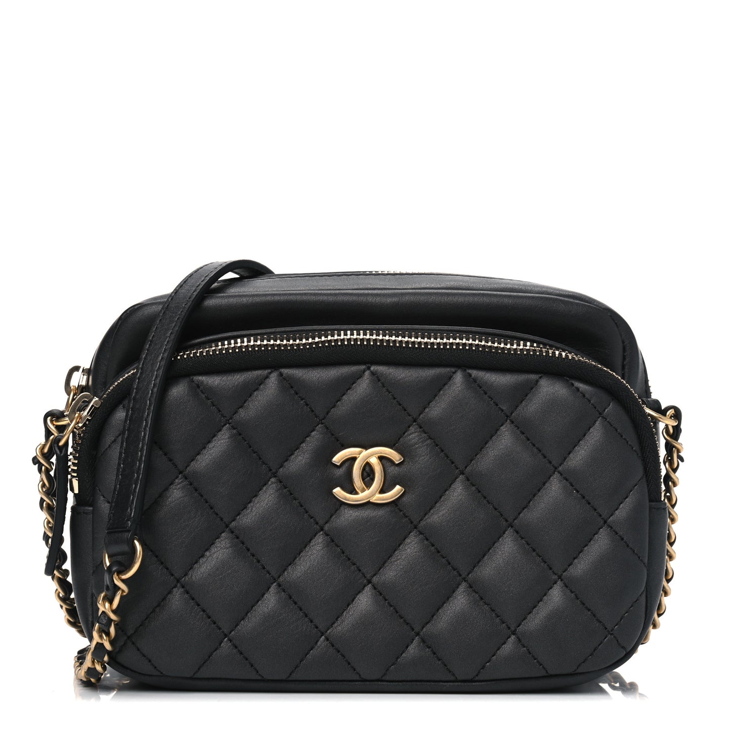 Calfskin Quilted Day Trips Camera Case Black