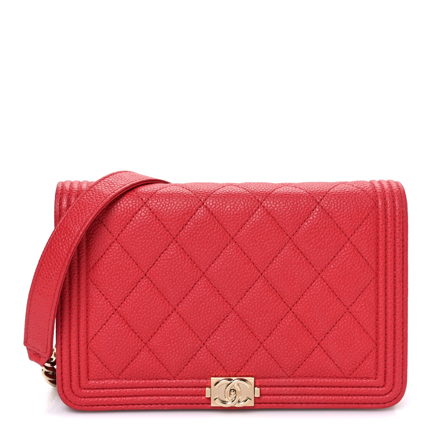 Chanel Caviar Quilted Boy Wallet On Chain WOC Red 1 of 14