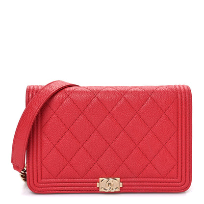 Chanel Caviar Quilted Boy Wallet On Chain WOC Red 1 of 14