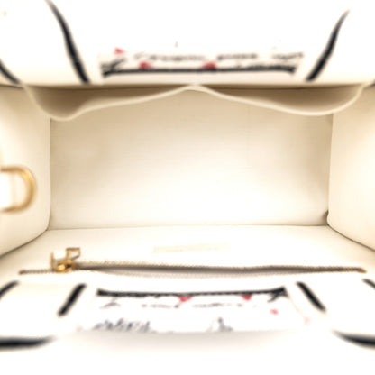 Christian Dior Calfskin Canvas Embroidered Small Dioramour Je Vous Adore Book Tote With Strap White Black Red 5 of 12