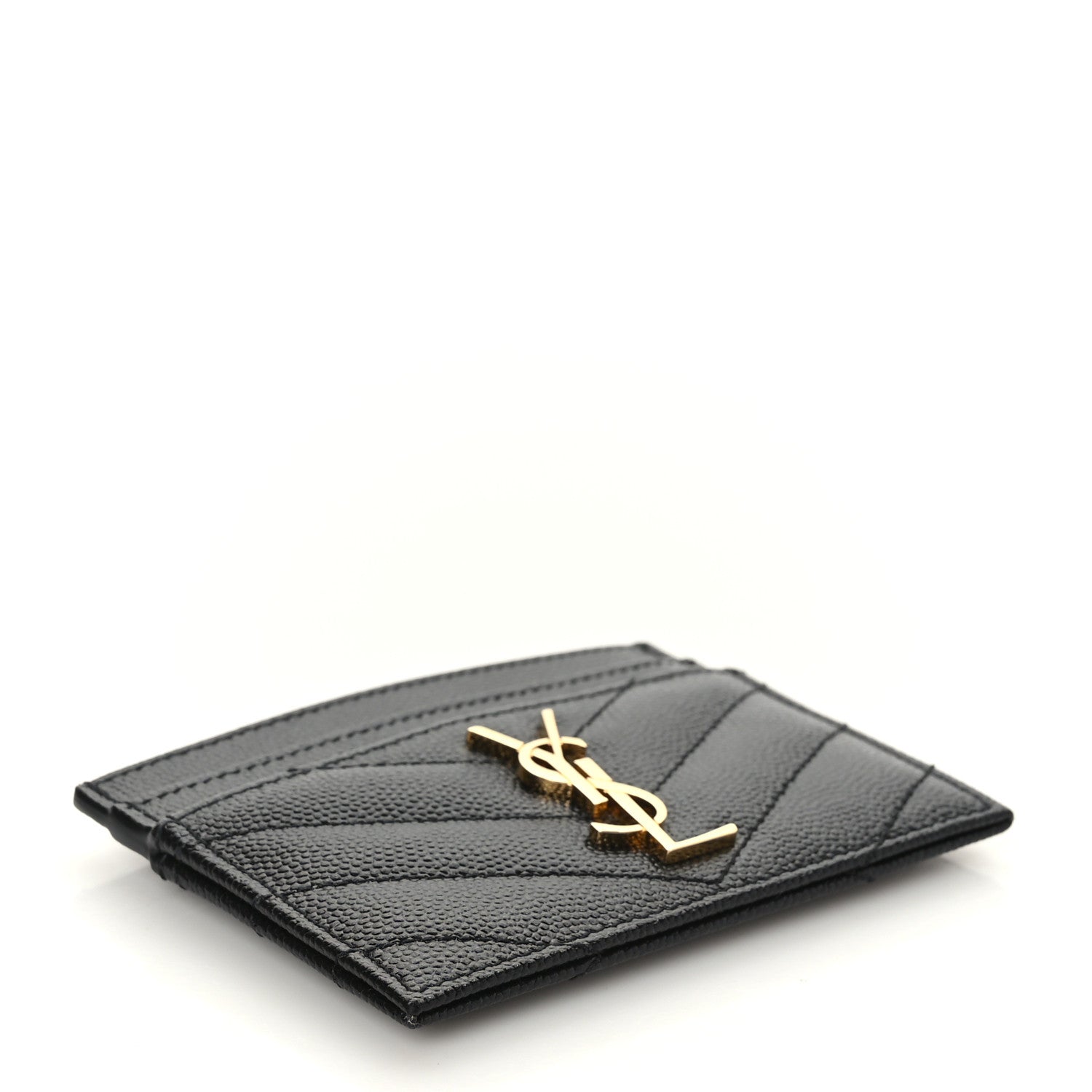 Saint Laurent Grain De Poudre Matelasse Chevron Monogram Credit Card Case Black 4 of 7