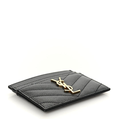Saint Laurent Grain De Poudre Matelasse Chevron Monogram Credit Card Case Black 4 of 7