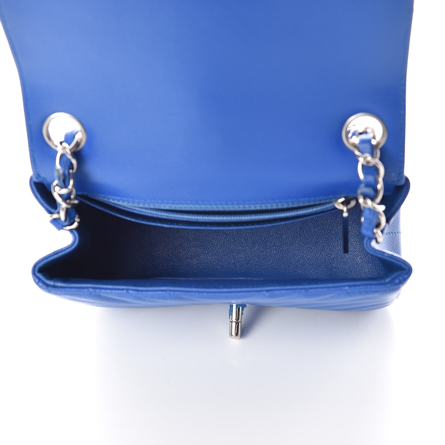 Caviar Chevron Quilted Mini Square Flap Blue
