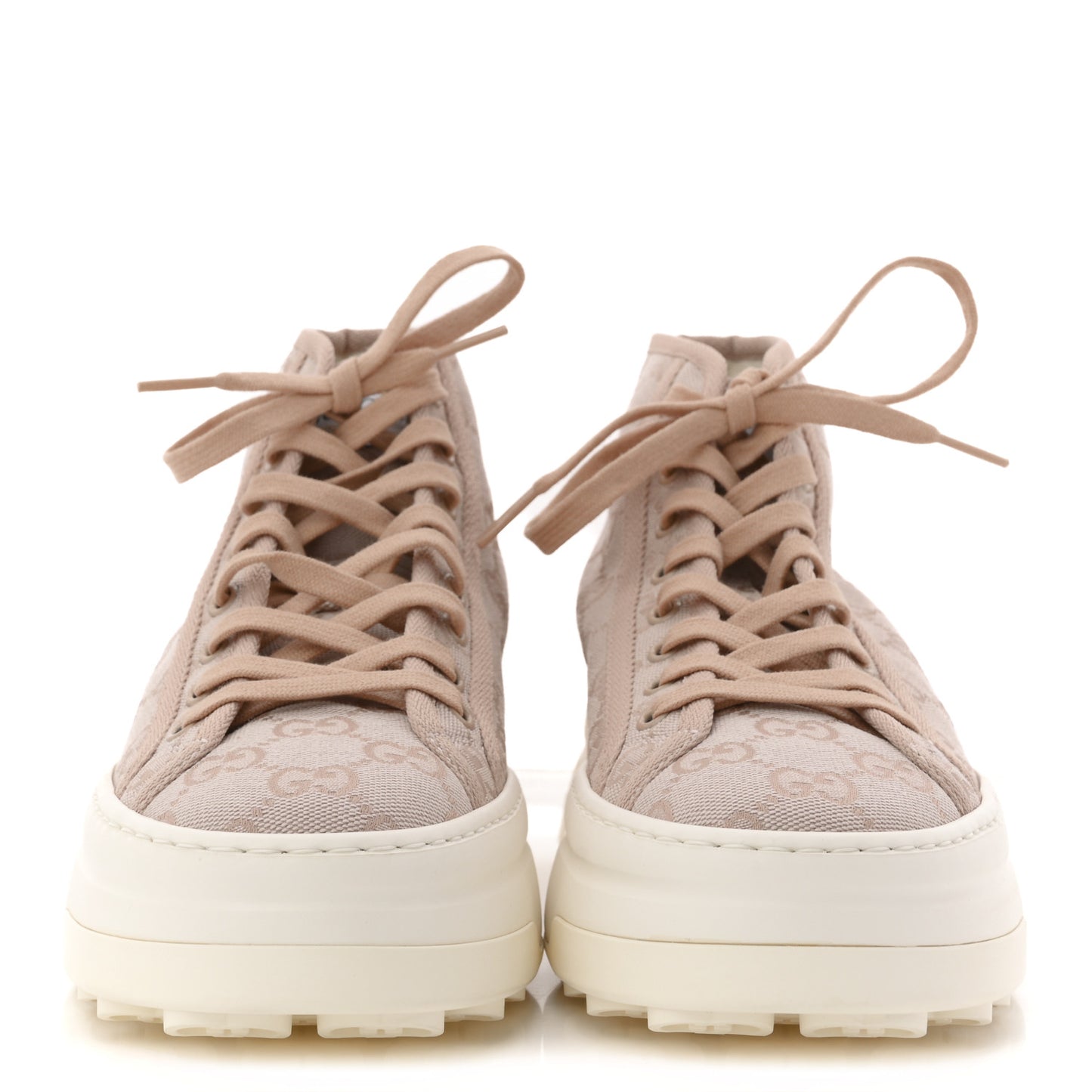 New Canvas GG Monogram Womens Tennis 1977 High Top 55mm Platform Sneakers 38 Skin Rose Dark Skin Rose