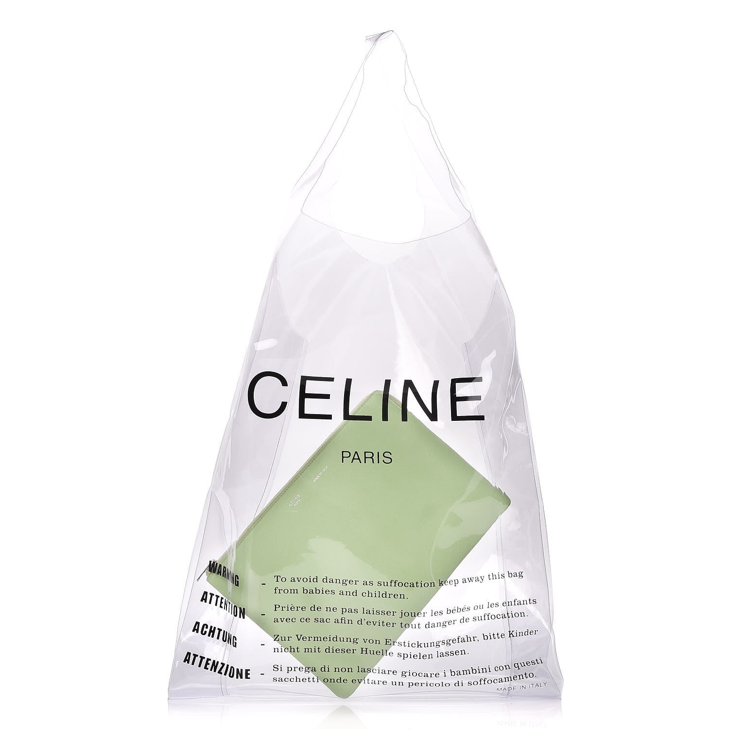 Celine Plastic Bag with Cloudy Lambskin Solo Zip Pouch Clutch Lime 1 of 12