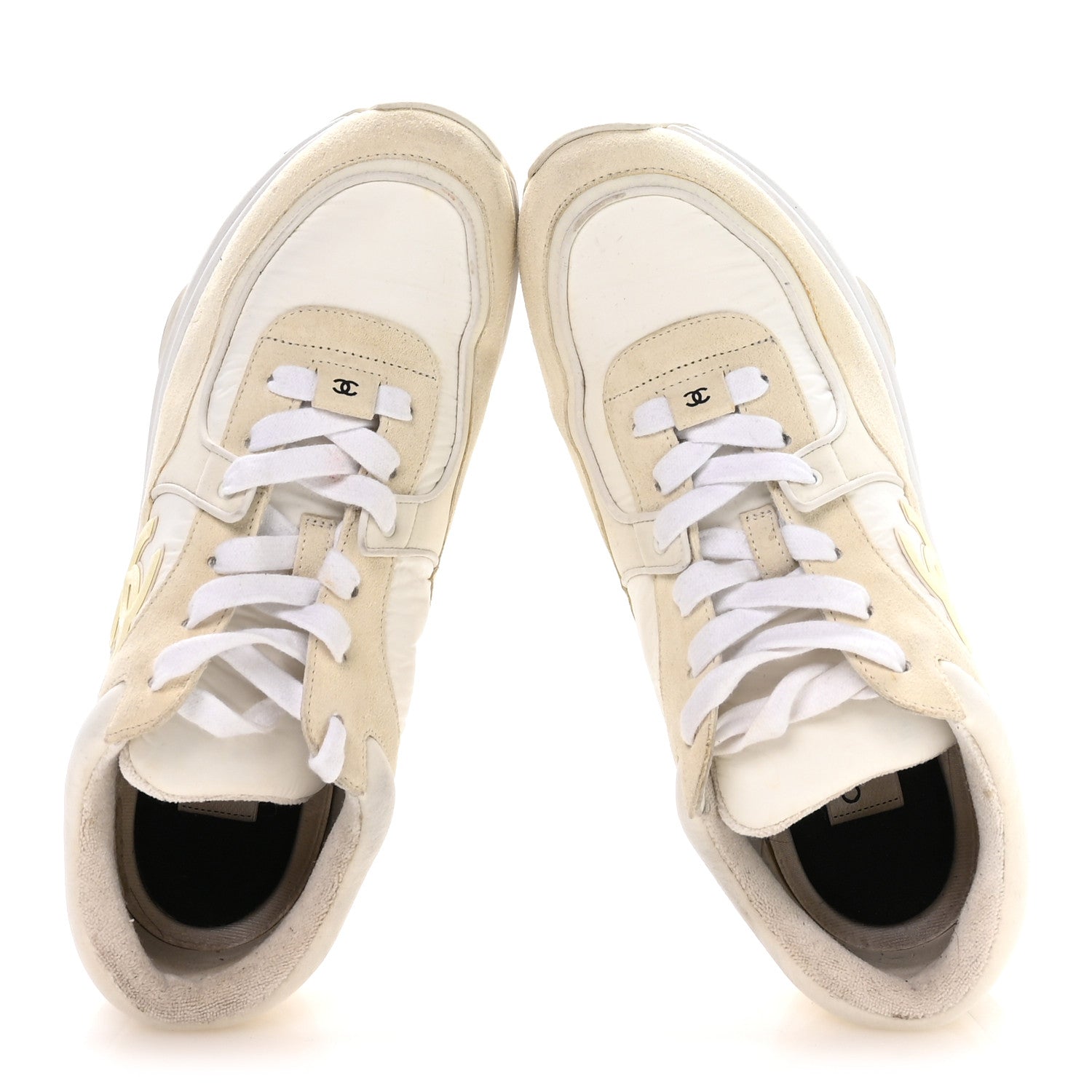Chanel Suede Calfskin Fabric CC Sneakers 42 White 1858216