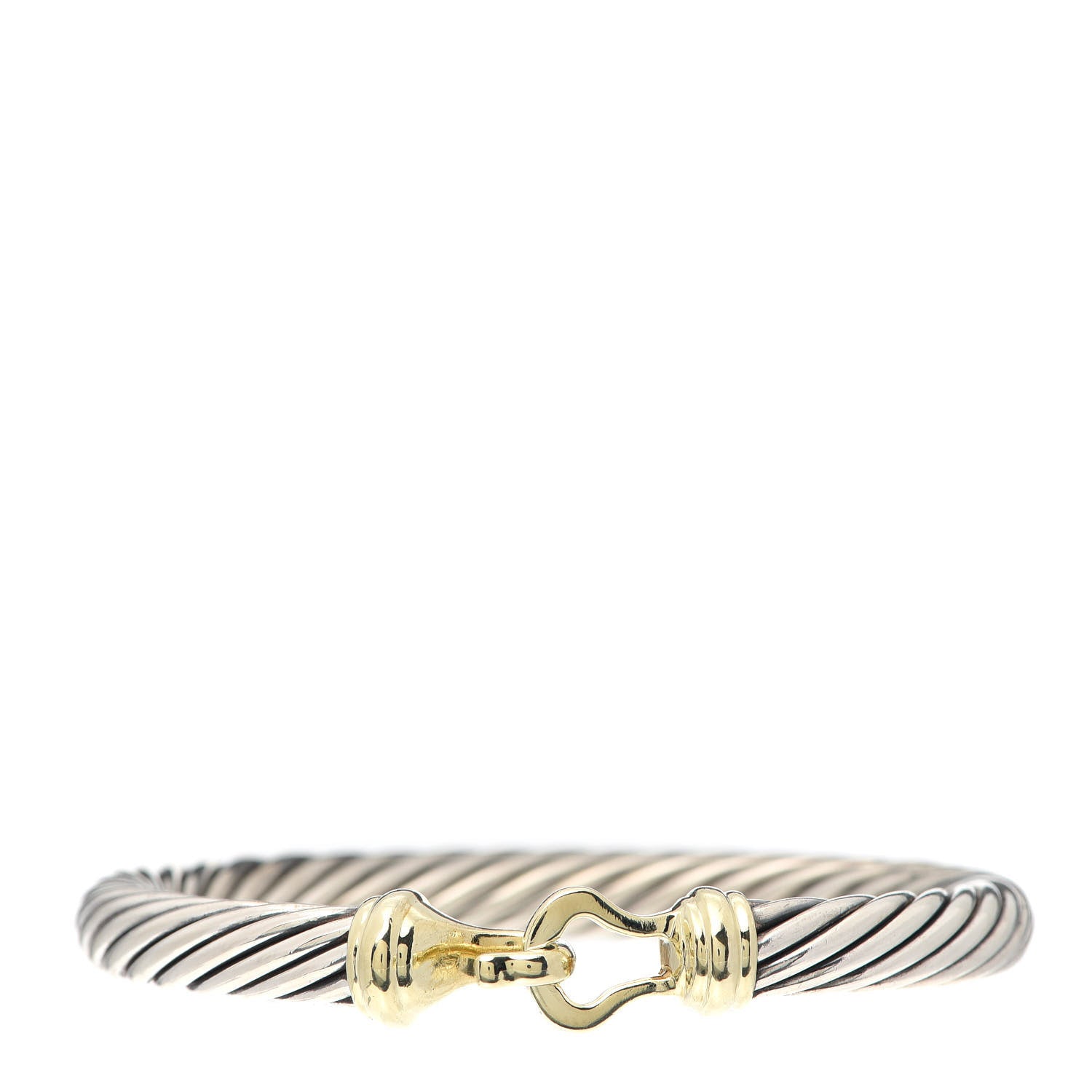 David Yurman Sterling Silver 14K Yellow Gold 7mm Cable Classic Buckle Bracelet 1 of 5