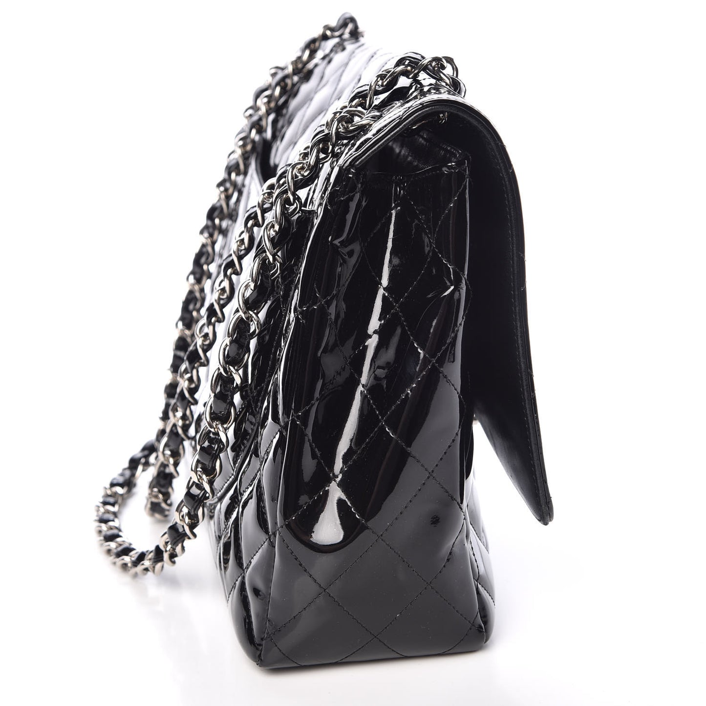 Patent Quilted Maxi Single Flap Black