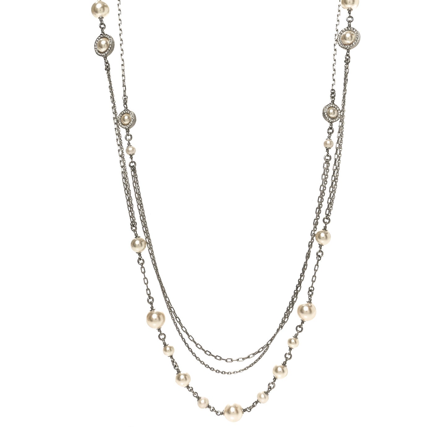 Pearl Crystal CC Long Necklace Pearly White