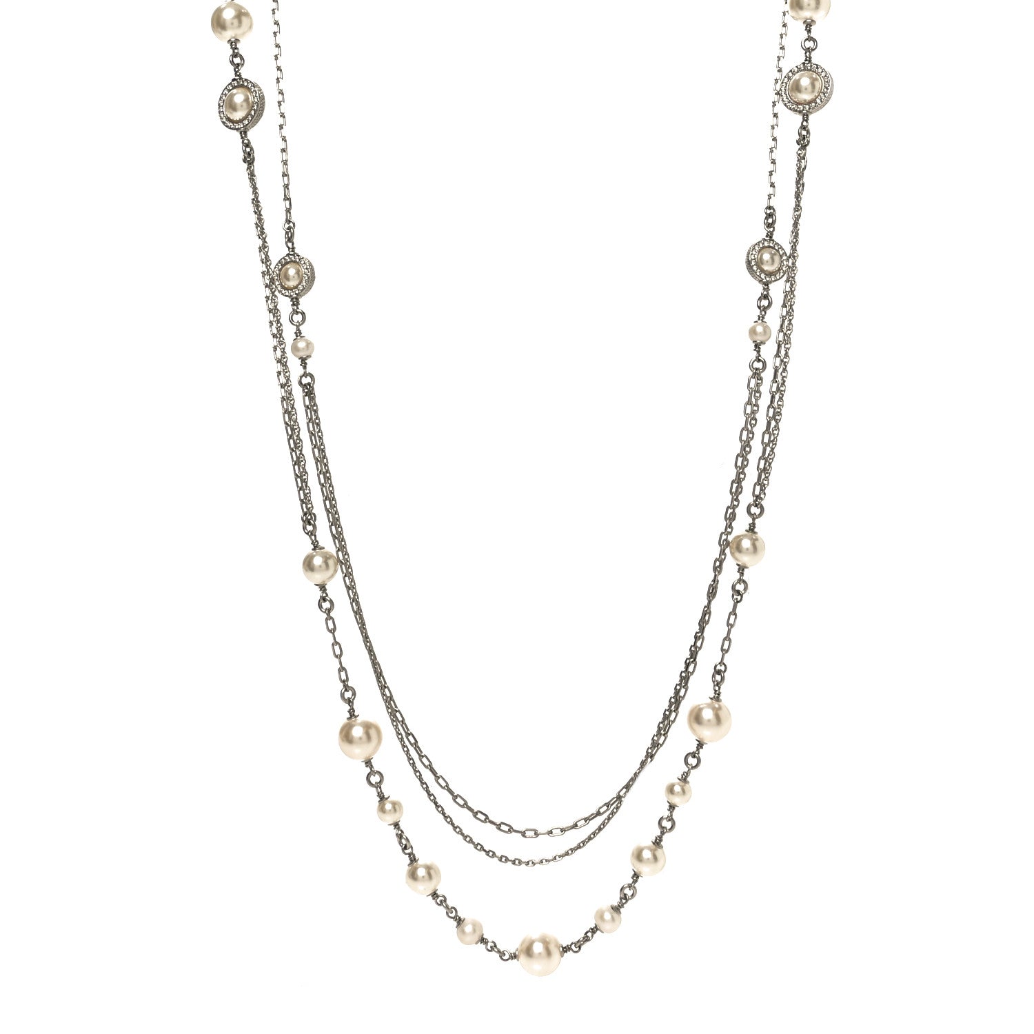 Chanel Pearl Crystal CC Long Necklace Pearly White 1 of 5