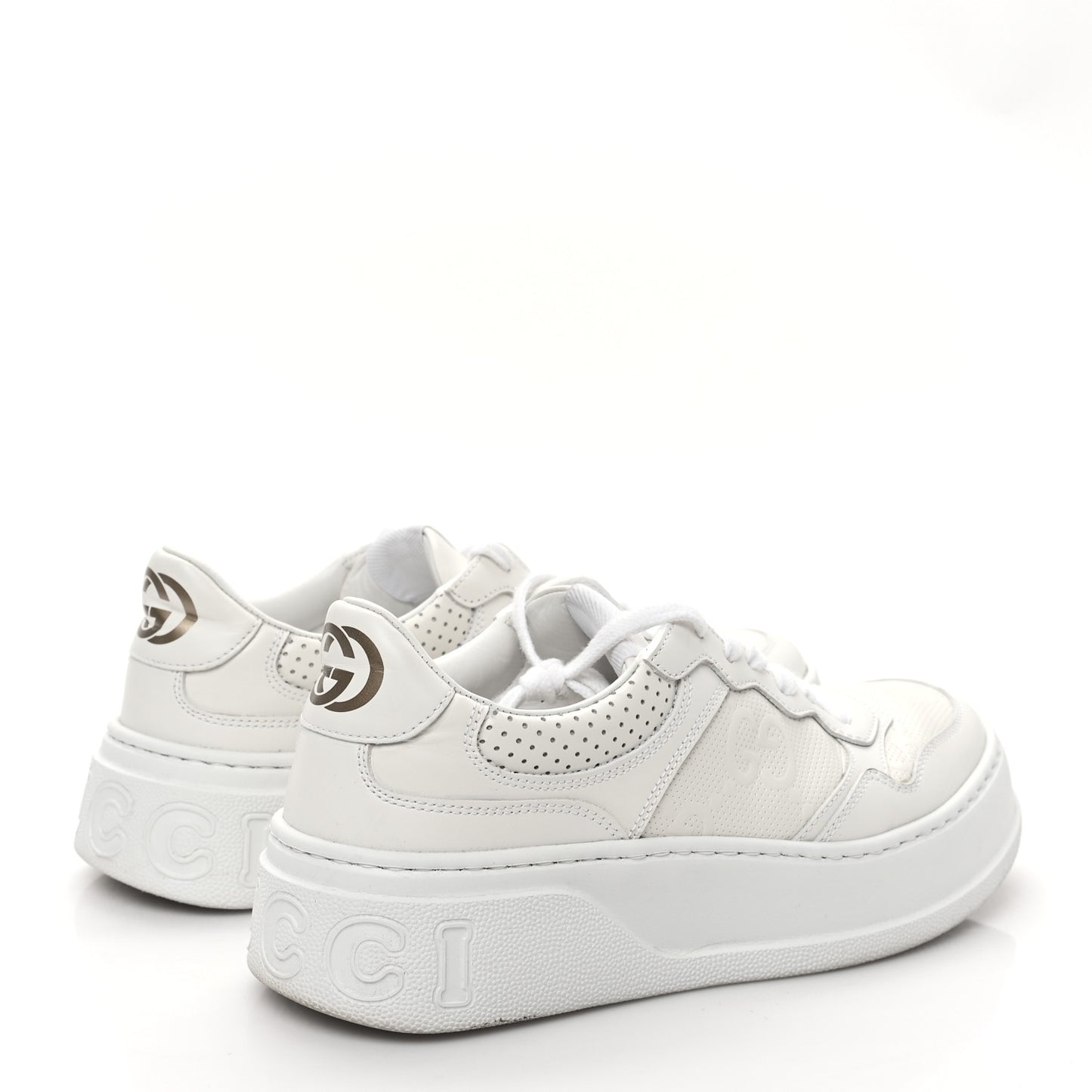Calfskin GG Tennis Embossed Perforated Womens Platform 55mm Sneakers 38 Great White