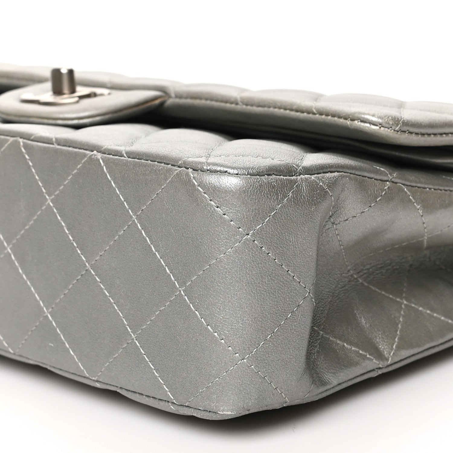 Chanel Metallic Lambskin Quilted Medium Double Flap Silver 9 of 12