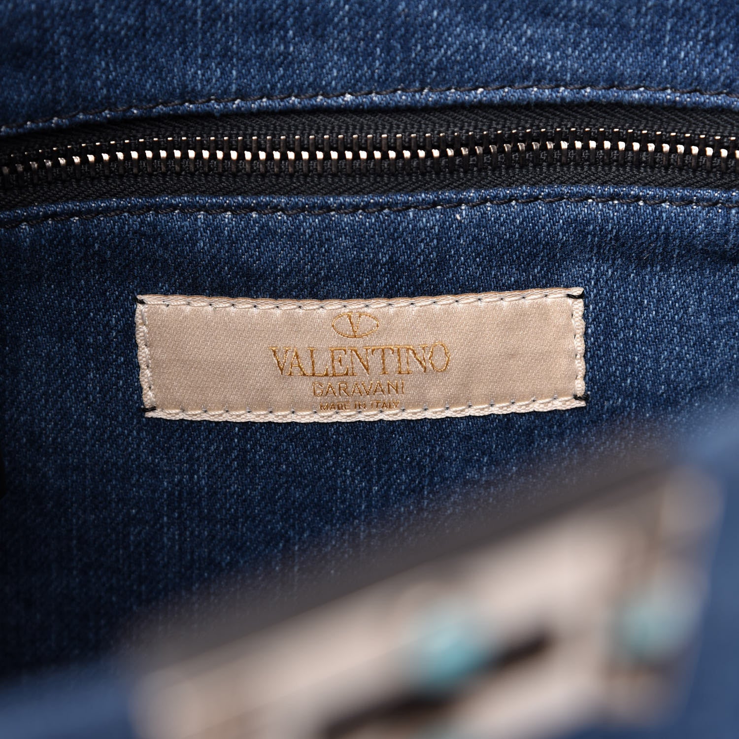 Valentino Garavani Denim Small Guitar Strap Rockstud Rolling Flip-Lock Messenger Bag Blue 8 of 9