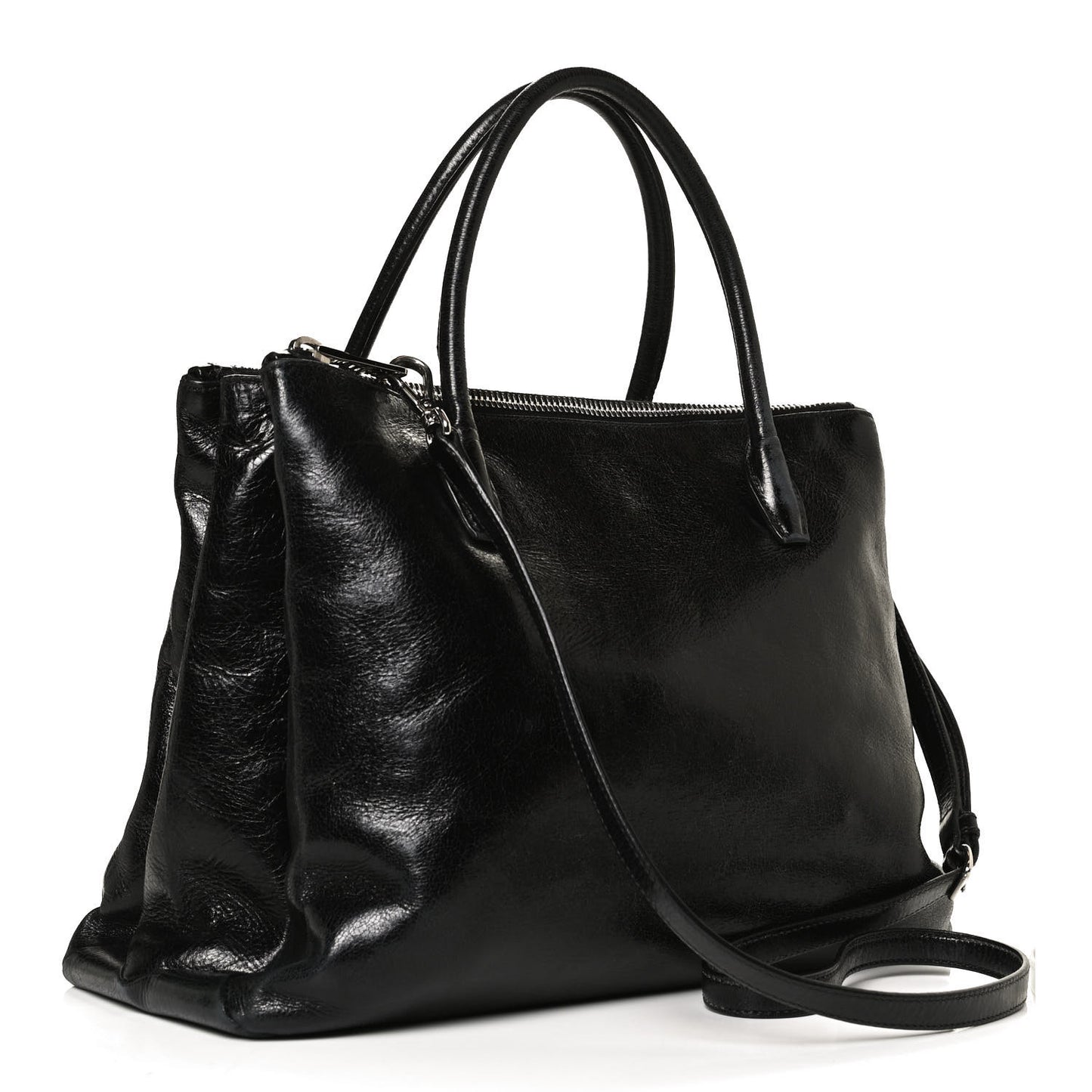 Vitello Shine Top Handle Satchel Black