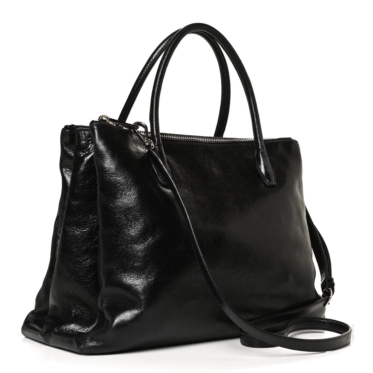 Miu Miu Vitello Shine Top Handle Satchel Black 2 of 13