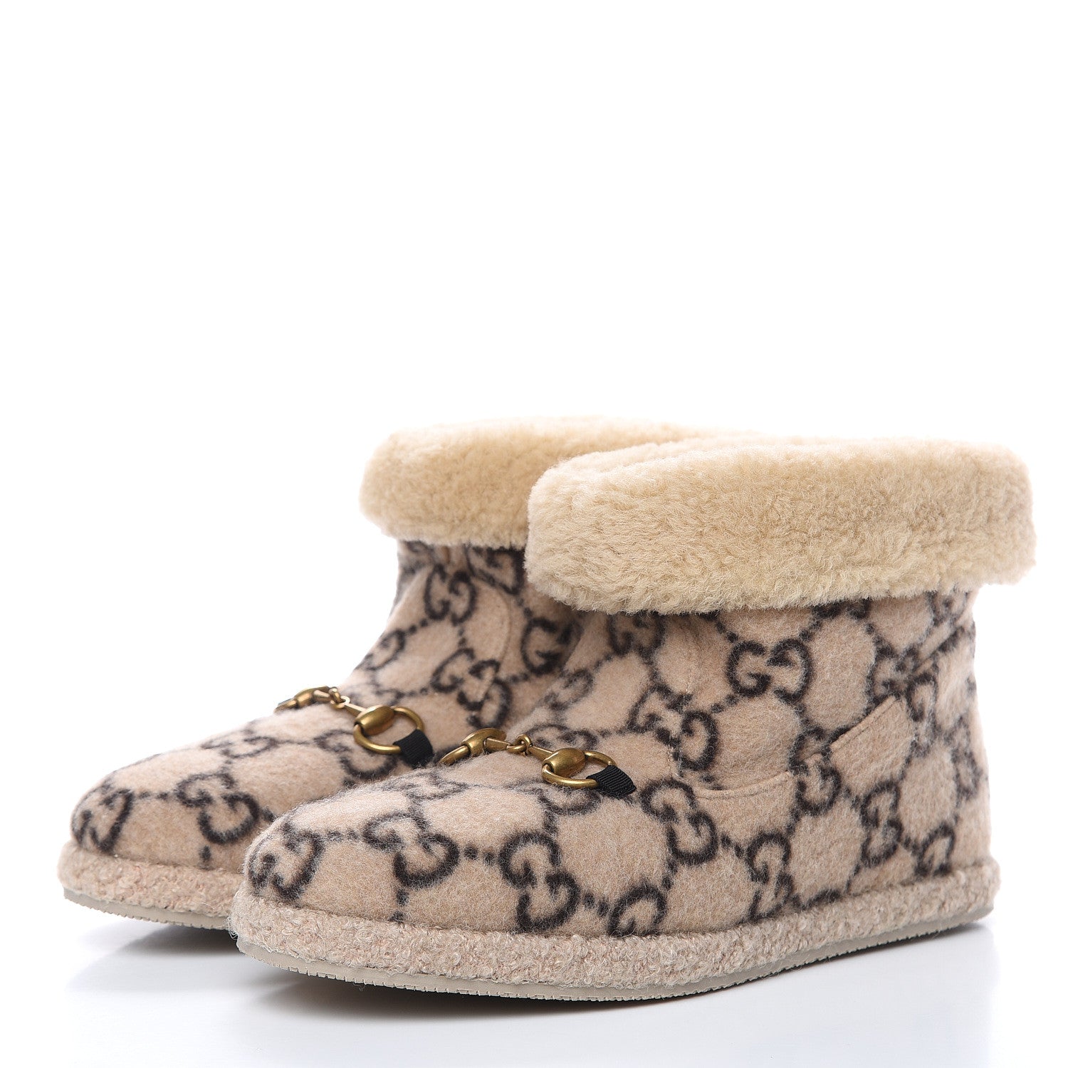 Gucci Covered Wool GG Monogram Womens Fria Horsebit Ankle Boots 39 Beige Ebony Butterscotch 3 of 8