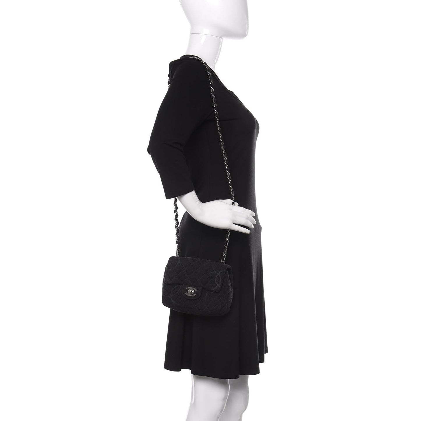 Denim CC Quilted Mini Square Flap Black