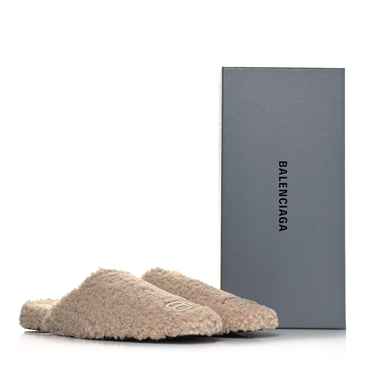 Balenciaga Faux Shearling Cosy BB Mules 39.5 Beige 9 of 9