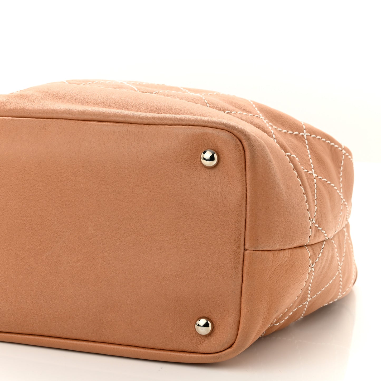 Lambskin Contrast Stitch Small Drawstring Tote Dark Beige