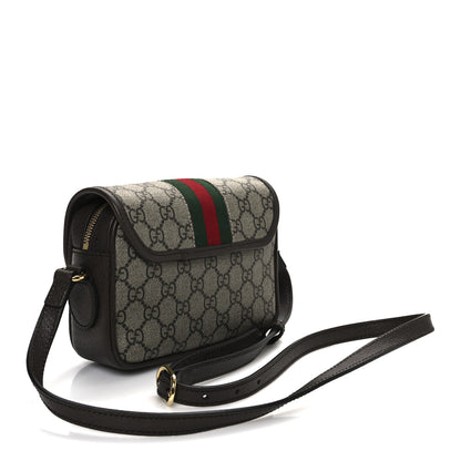 Gucci GG Supreme Monogram Textured Dollar Calfskin Mini Ophidia Flap Shoulder Bag Beige Ebony New Acero 3 of 10