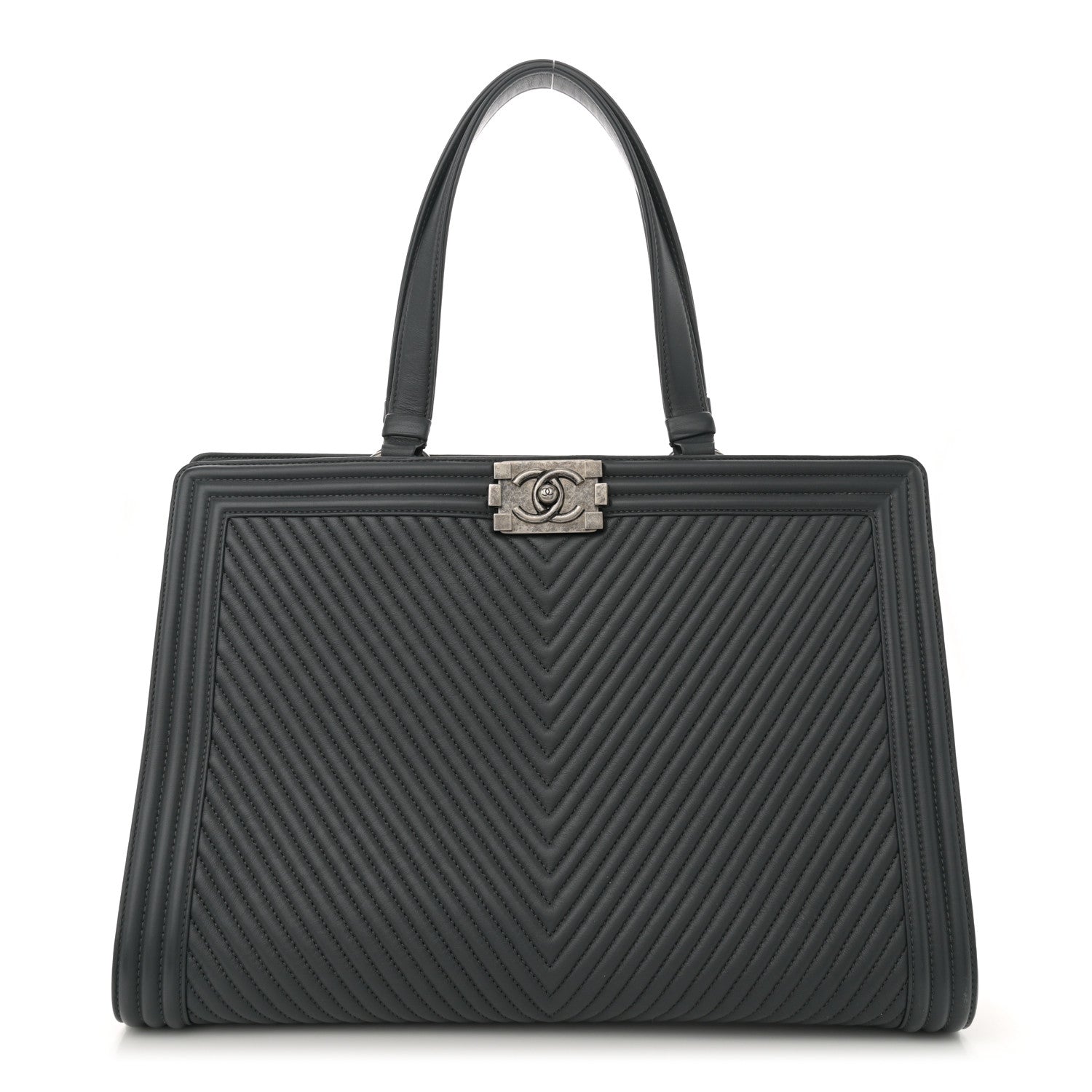 Chanel Calfskin Chevron Quilted Boy Shopping Tote Grey 1 of 12