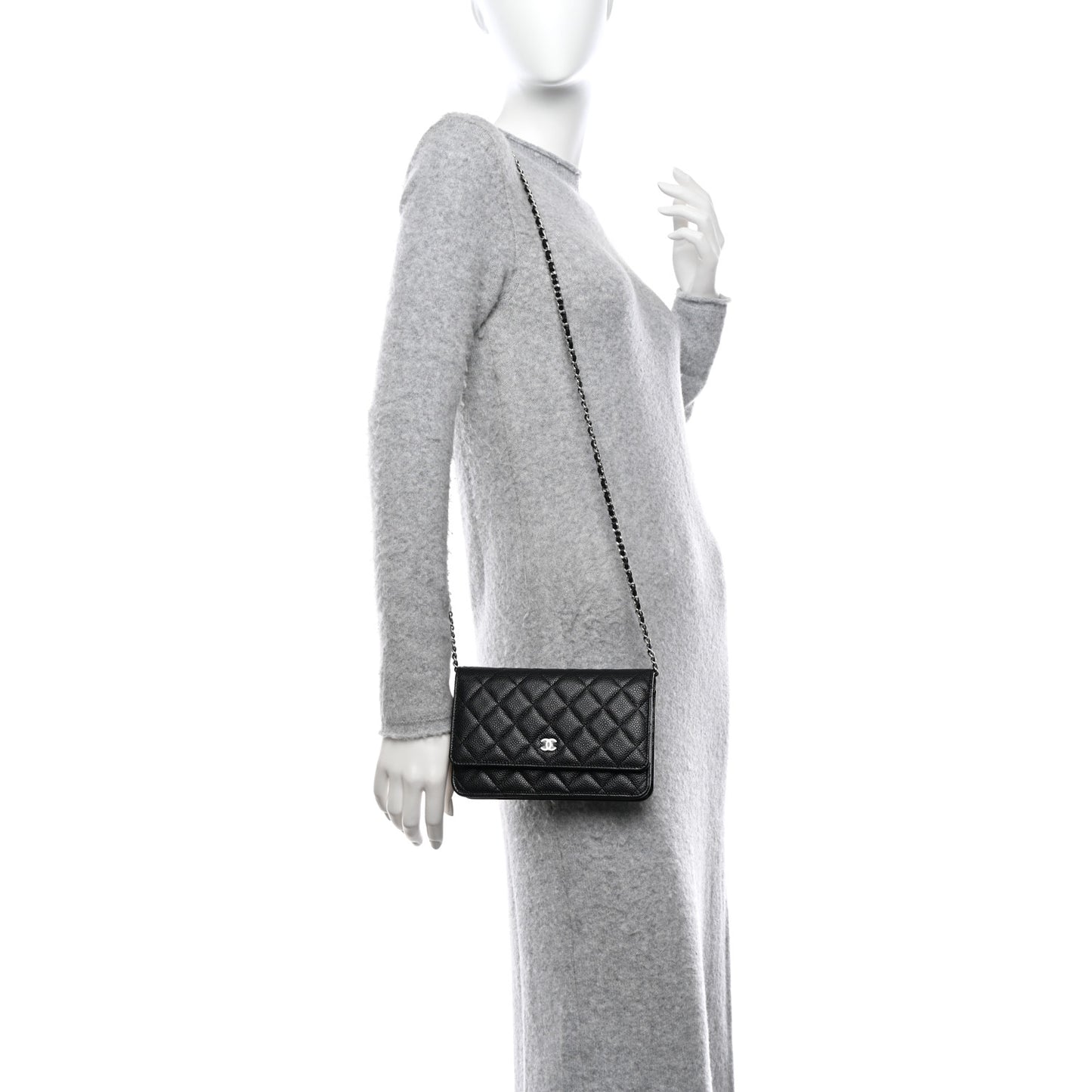 Caviar Quilted Wallet on Chain WOC Black