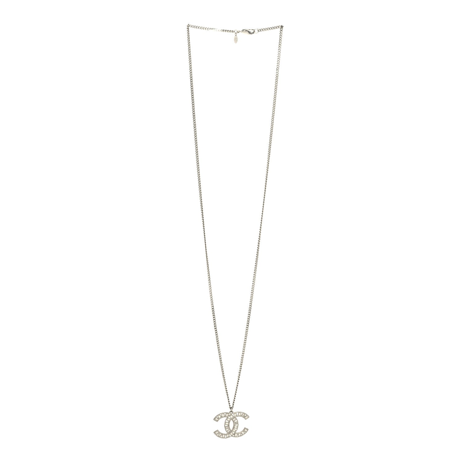 Chanel Metal Crystal CC Long Chain Necklace Silver 3 of 5