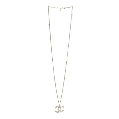 Chanel Metal Crystal CC Long Chain Necklace Silver 3 of 5