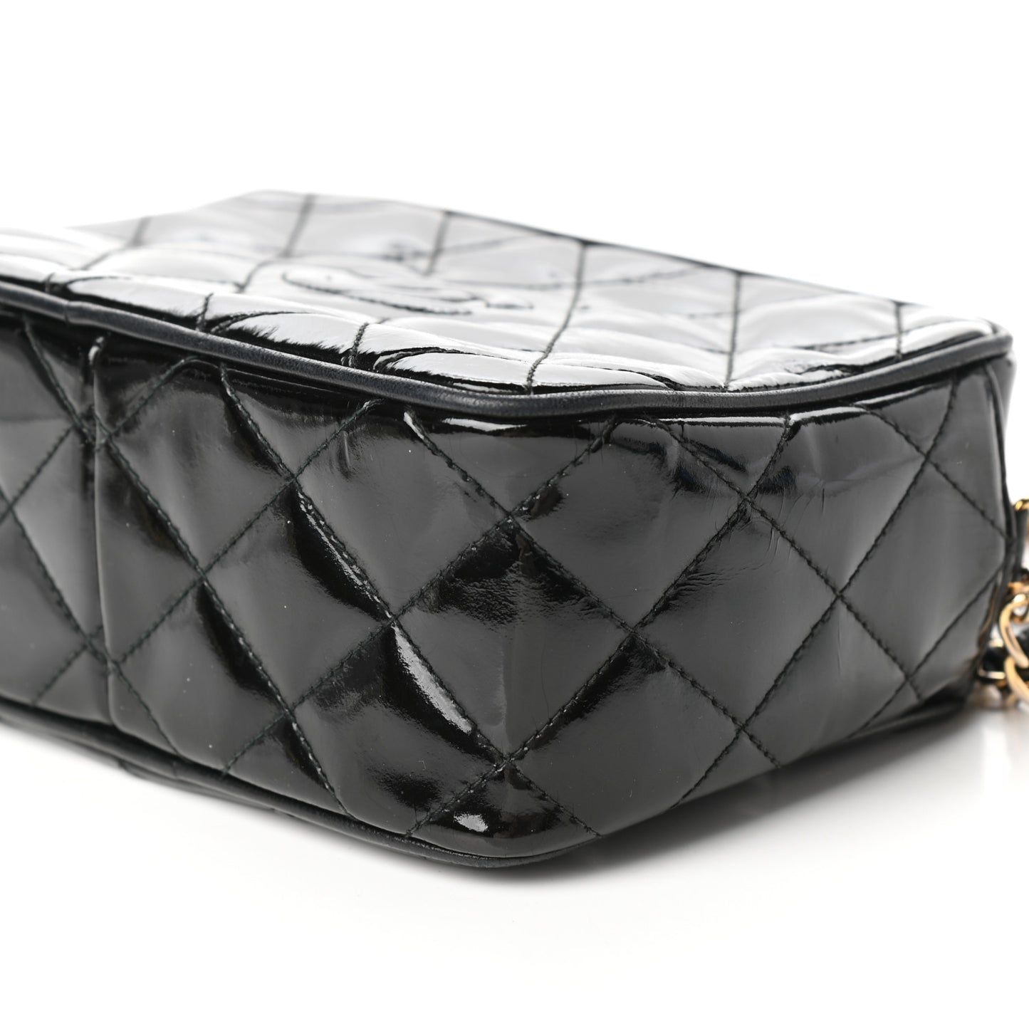 Patent Tassel Quilted Shoulder Bag Black