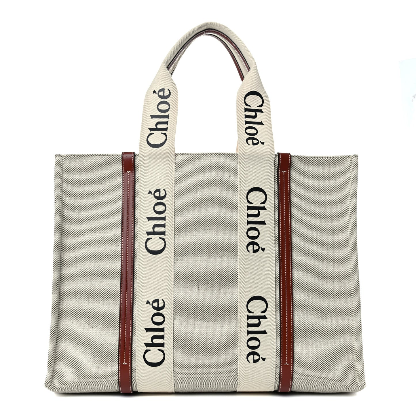 Cotton Calfskin Large Woody Ribbon Tote White Brown