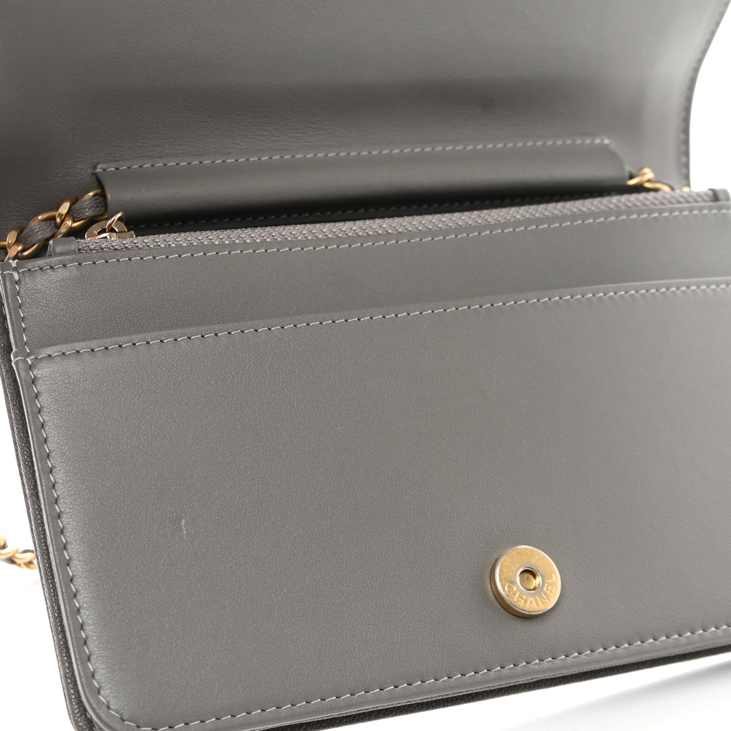 Chanel Caviar Quilted Boy Wallet On Chain WOC Grey 12 of 13