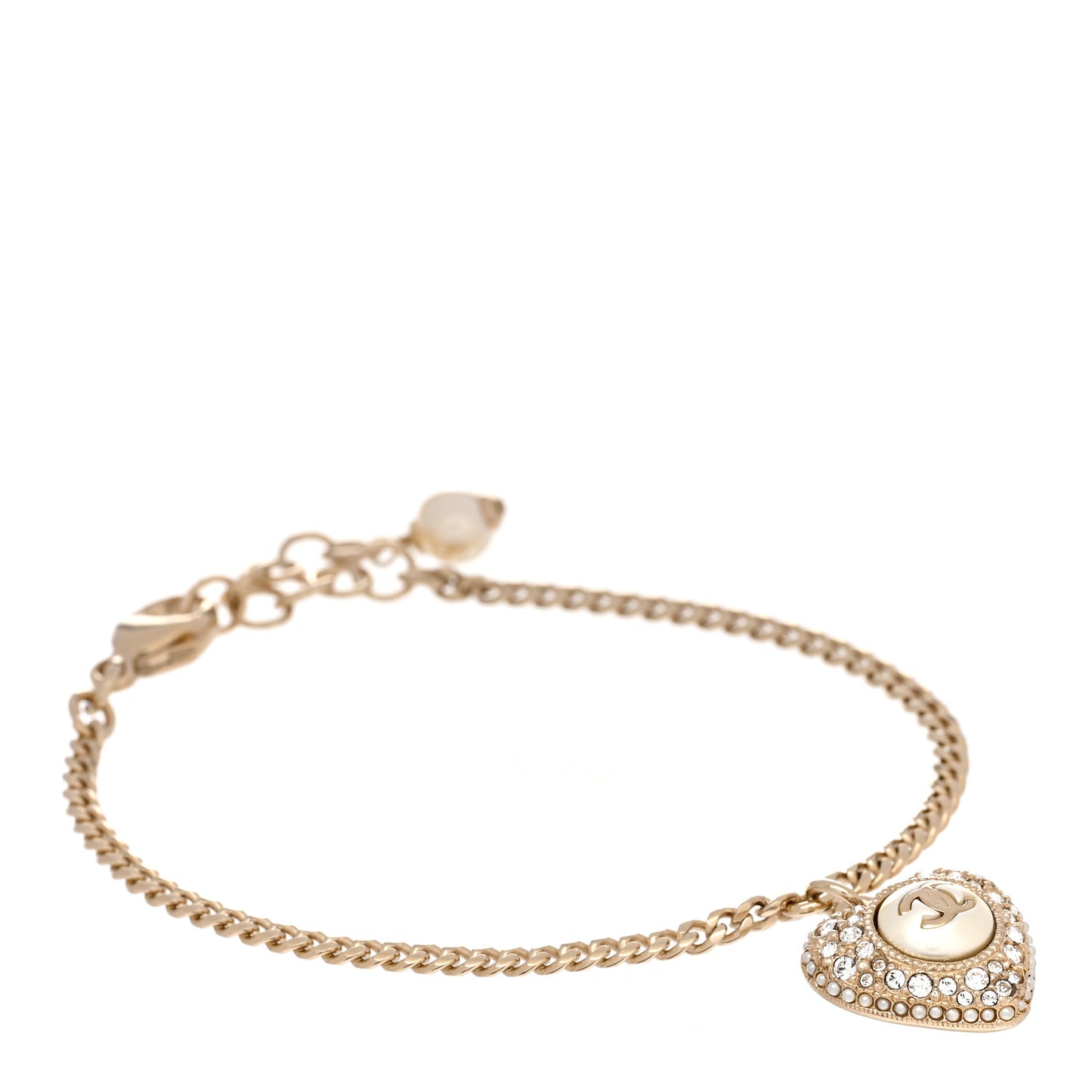 Crystal Pearl Chain Heart Bracelet Gold