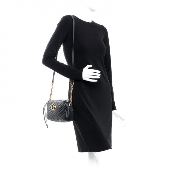Calfskin Matelasse Small GG Marmont Chain Shoulder Bag Black