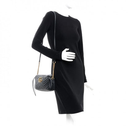 Gucci Calfskin Matelasse Small GG Marmont Chain Shoulder Bag Black 2 of 14