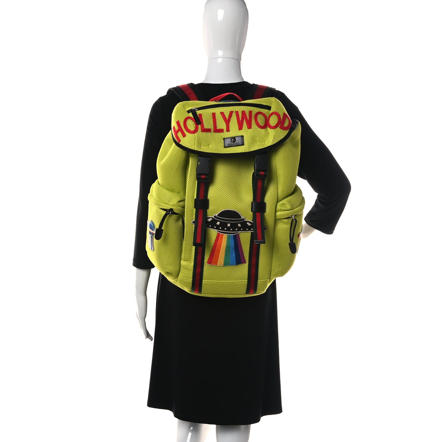 Mesh Web Hollywood Embroidered Double Buckle Backpack Anis Multicolor Black