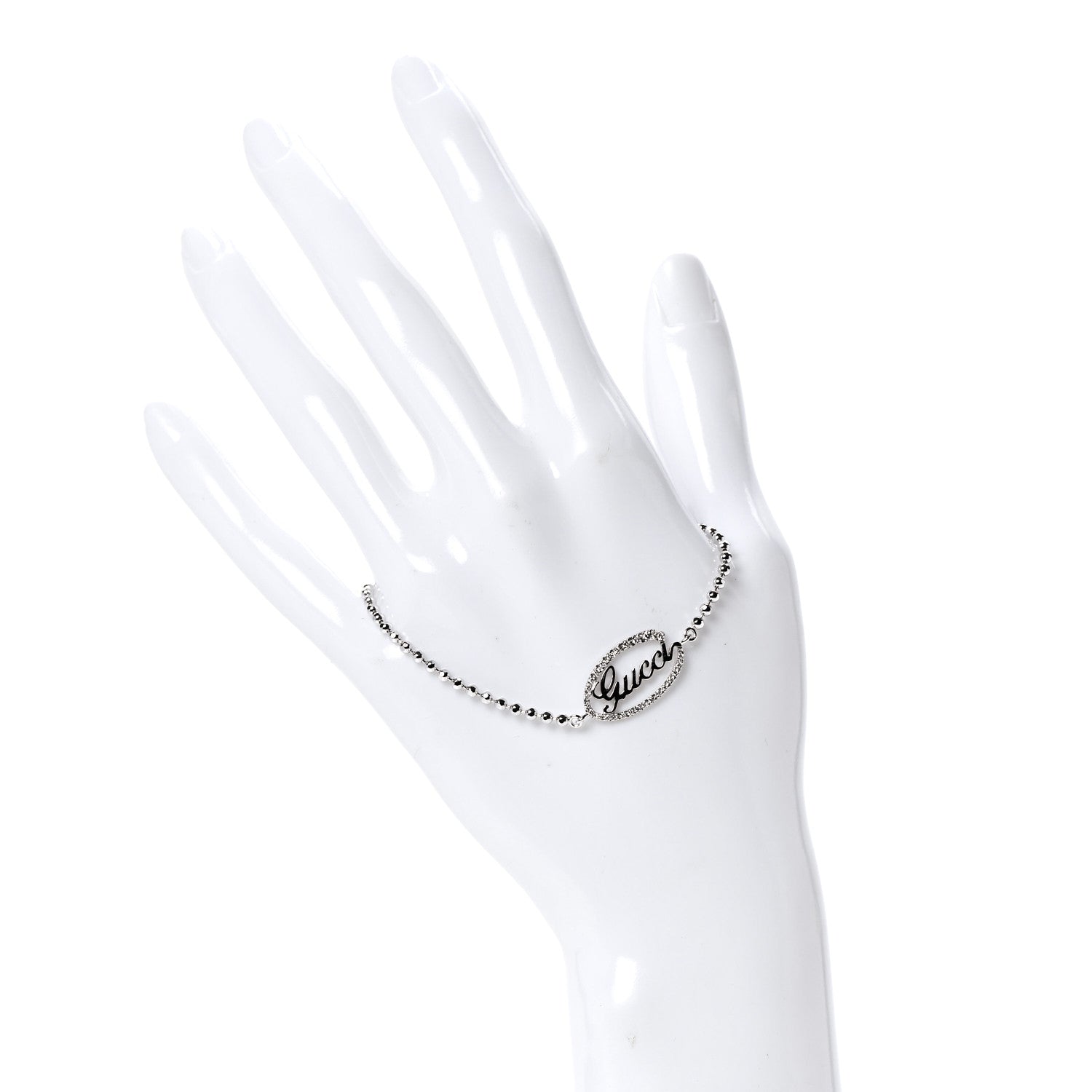 Gucci 18K White Gold Diamond Script Logo Chain Bracelet 2 of 5