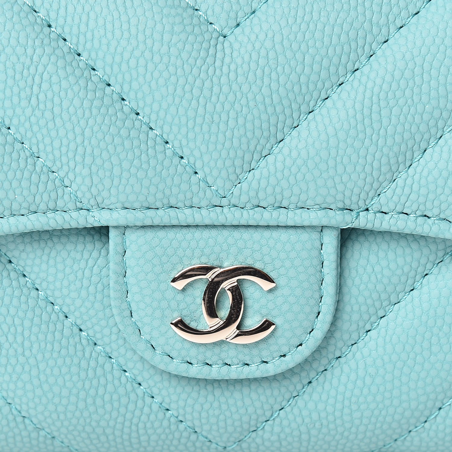 Chanel Caviar Chevron Quilted Card Holder Wallet Green 9 of 9