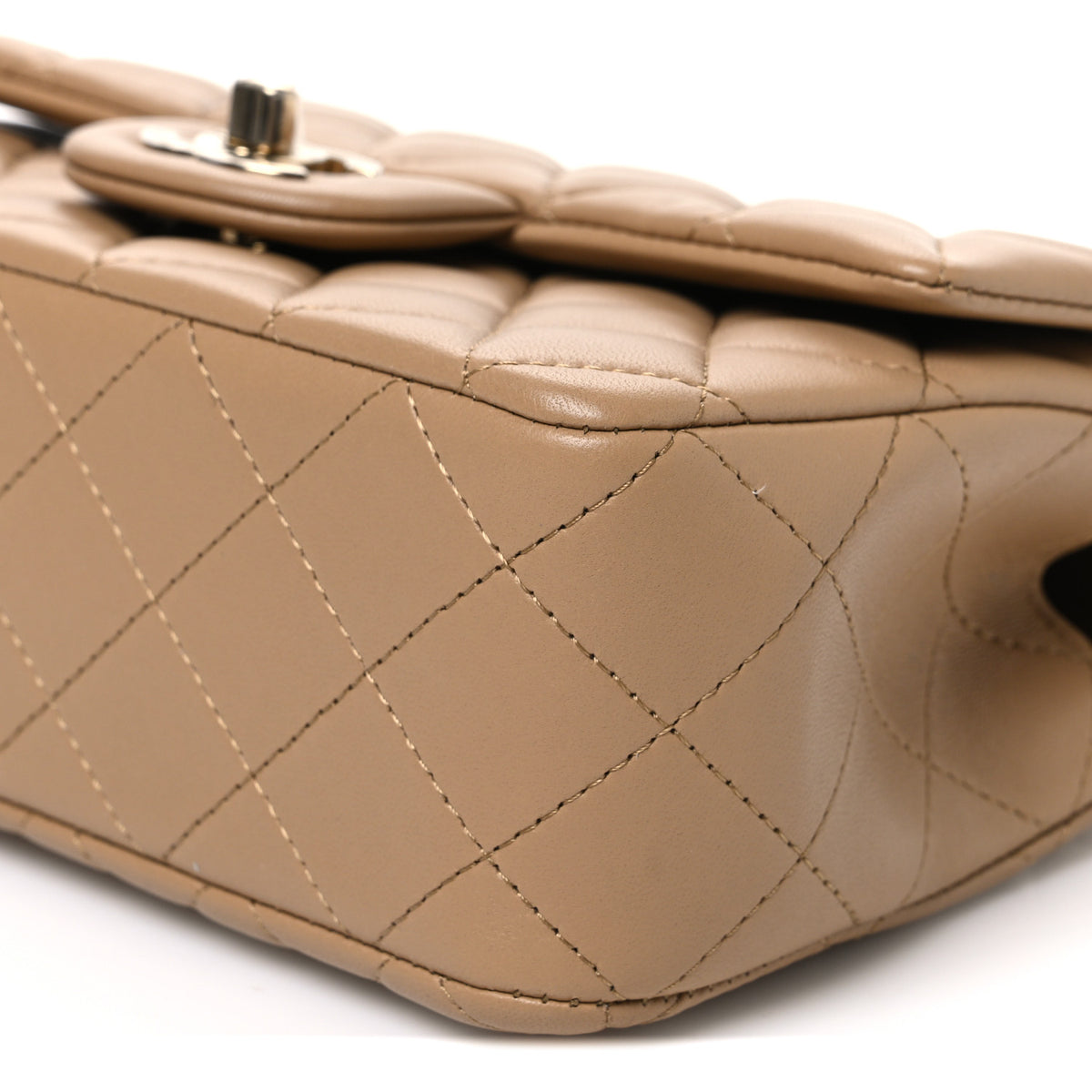 Lambskin Quilted Mini Top Handle Rectangular Flap Dark Beige