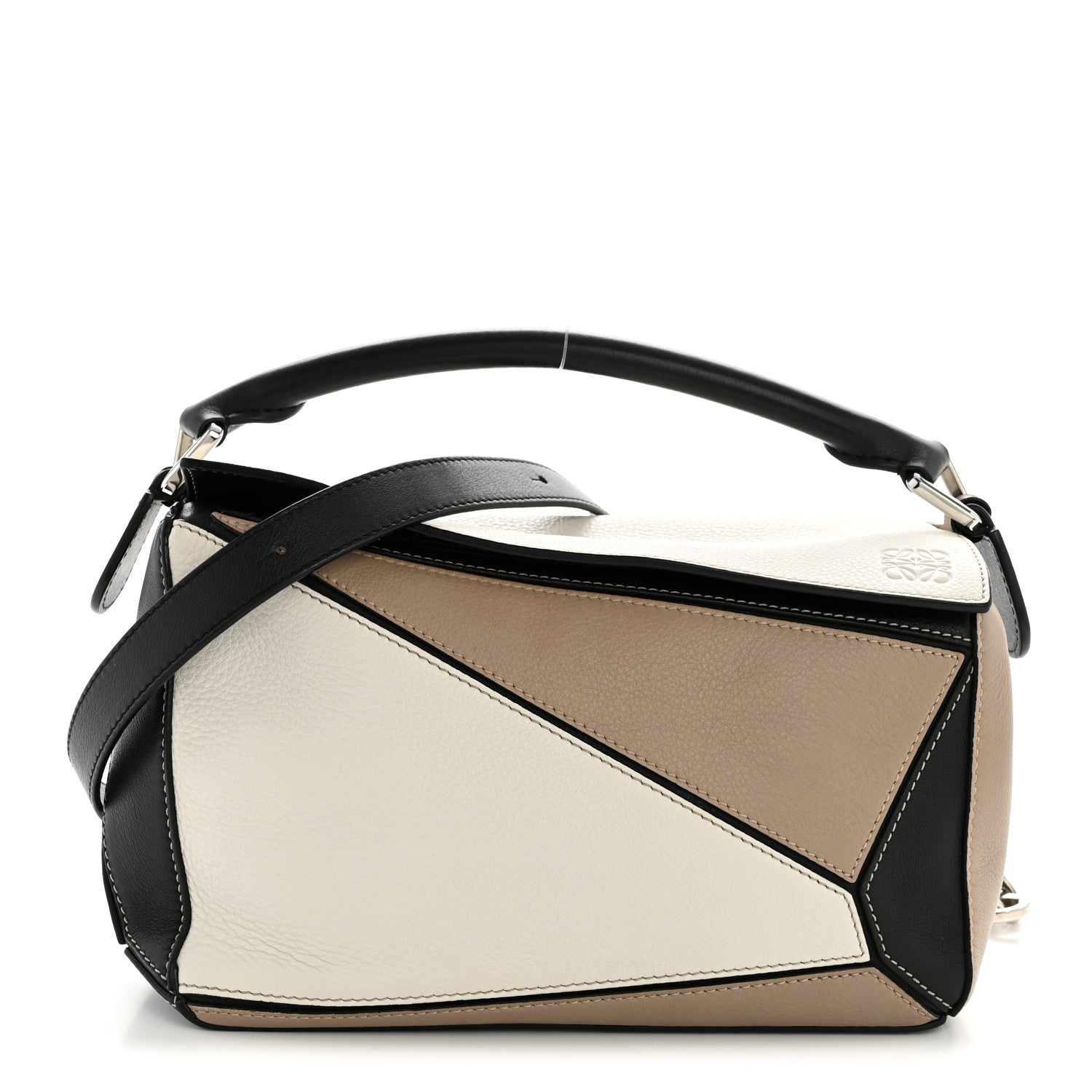 Loewe Calfskin Small Puzzle Bag Sand Soft White Black 1 of 15