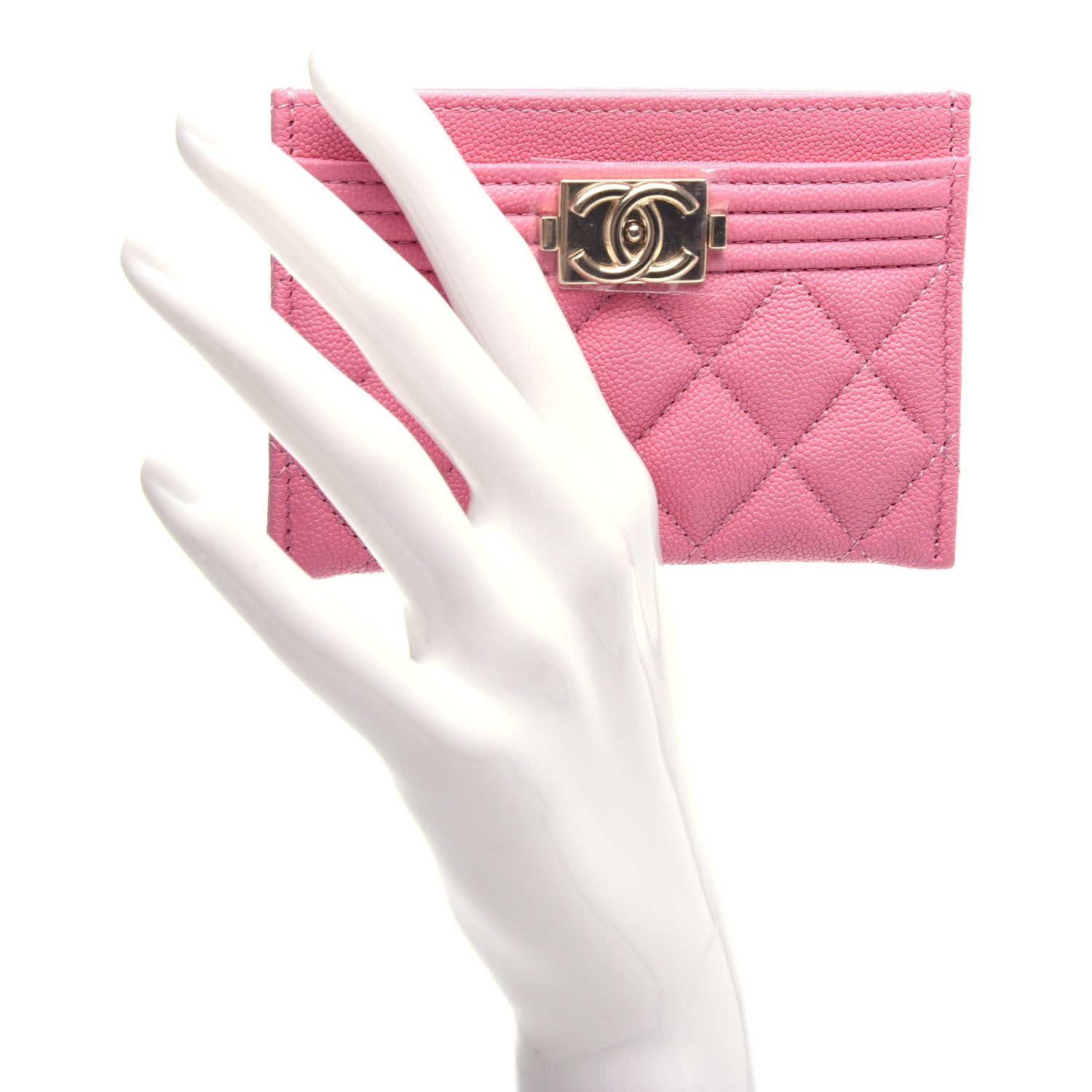 Chanel Caviar Quilted Boy Card Holder Pink 2 of 9