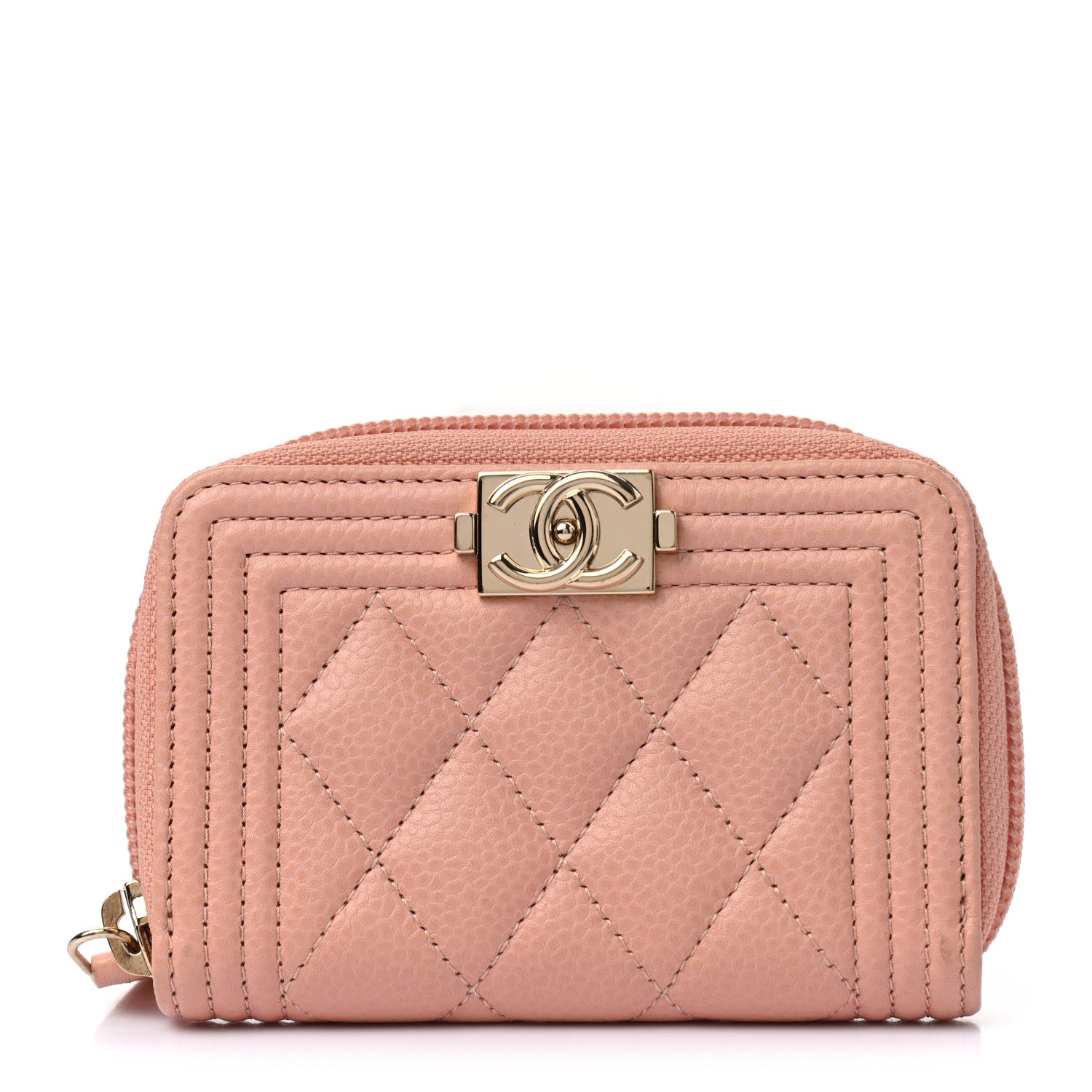 Chanel Caviar Quilted Boy Zip Around Coin Purse Wallet Light Pink 1 of 7