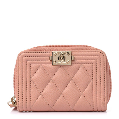 Chanel Caviar Quilted Boy Zip Around Coin Purse Wallet Light Pink 1 of 7